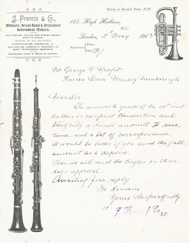 J Francis & Co, fabricantes de instrumentos militares, de banda de música y orquestales de English School