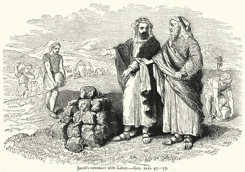 Pacto de Jacob con Labán, Gn xxxi 43-55 (grabado) de English School