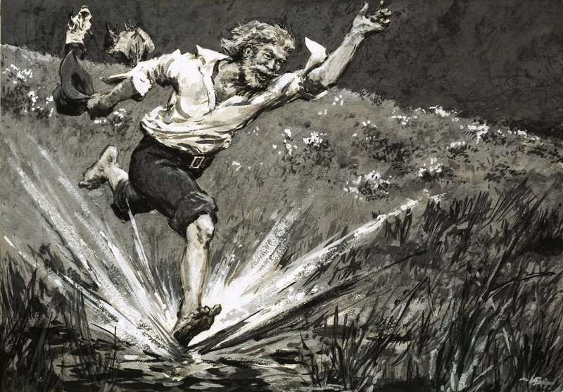 James Bruce corriendo hacia lo que pensaba que era el Nilo Azul de English School
