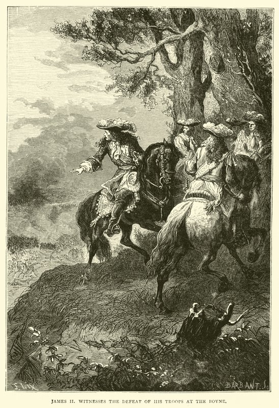 Jacobo II presencia la derrota de sus tropas en el Boyne de English School