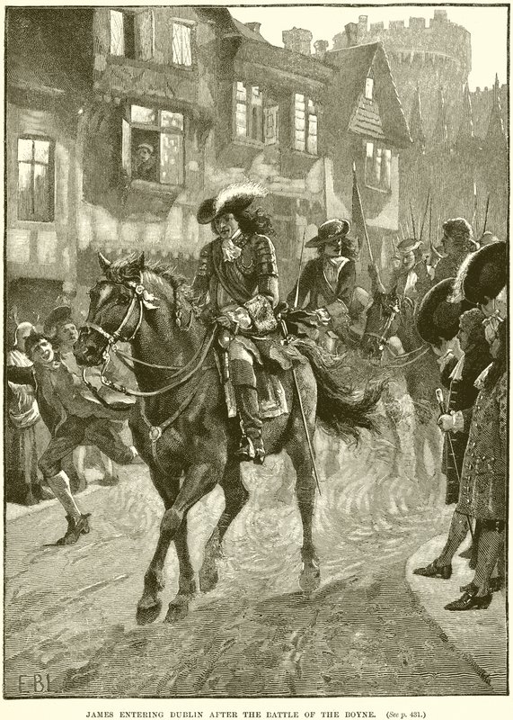 James entrando en Dublín después de la Batalla del Boyne de English School