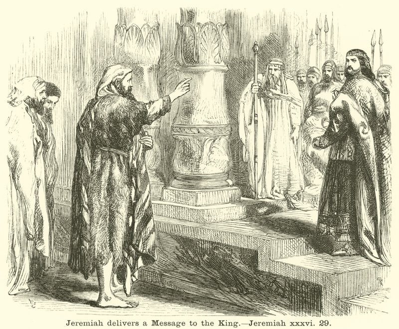 Jeremías entrega un mensaje al rey, Jeremías, xxxvi, 29 de English School