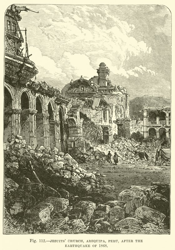 Iglesia de los Jesuitas, Arequipa, Perú, después del terremoto de 1868 de English School