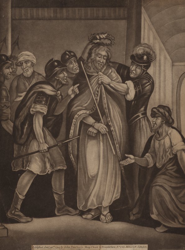Jesús coronado con una corona de espinas (grabado) de English School