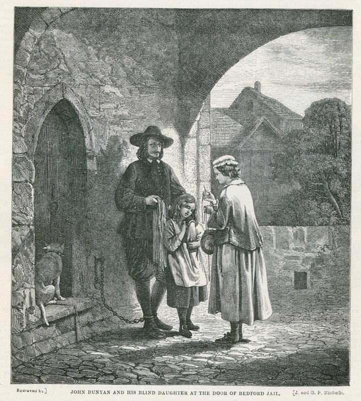 John Bunyan y su hija ciega en la puerta de la cárcel de Bedford de English School