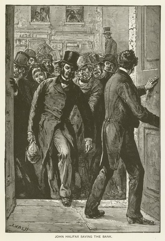 John Halifax salvando el banco (grabado) de English School