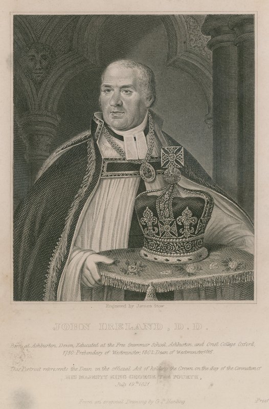 John Ireland, quien sostuvo la corona en la Coronación de Su Majestad el Rey Jorge IV de English School