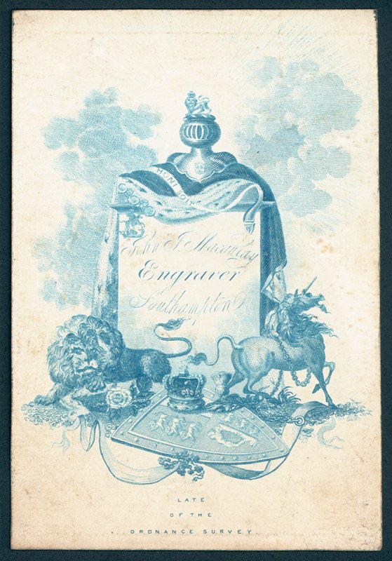 John J Macaulay, grabador, tarjeta comercial de English School