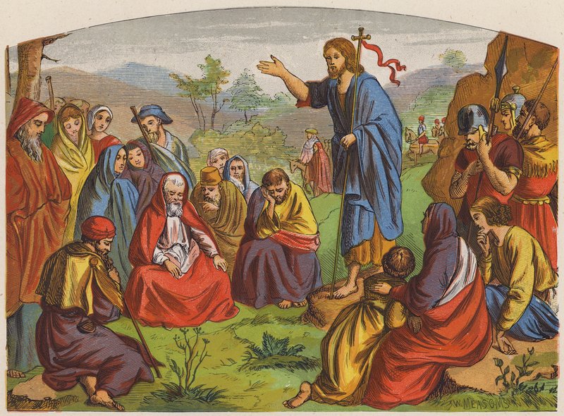 Juan el Bautista predicando en el desierto de Judea (litografía en color) de English School