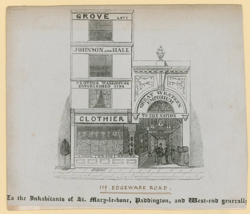 Johnson y Hall, roperos, 119 Edgware Road de English School