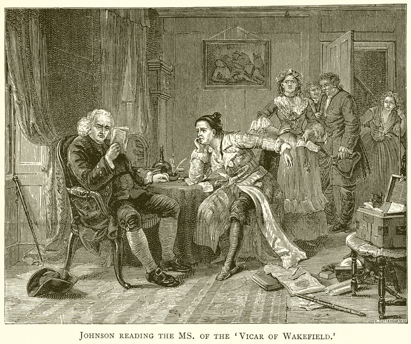 Johnson leyendo el manuscrito del vicario de Wakefield de English School