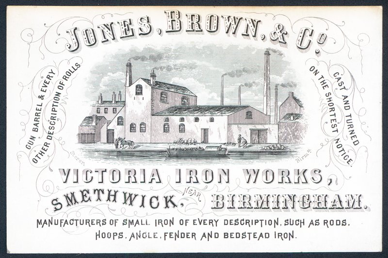 Jones, Brown & Co, Victoria Iron Works, tarjeta comercial de English School