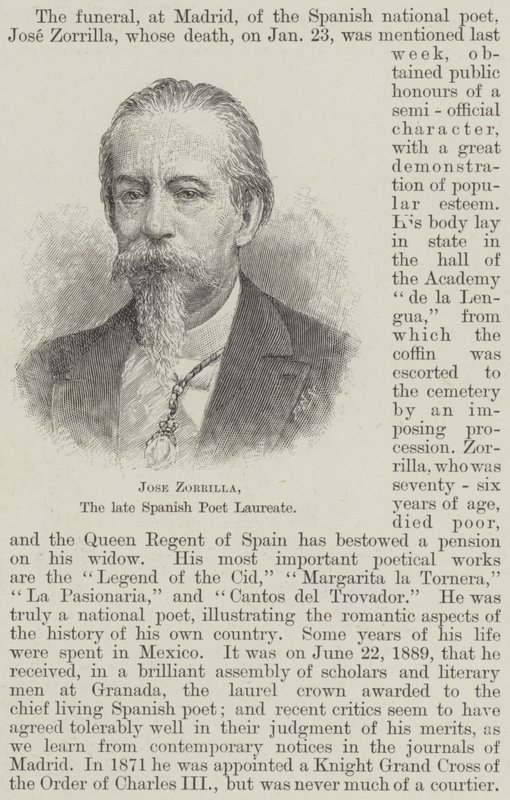 José Zorrilla, el difunto poeta laureado español de English School