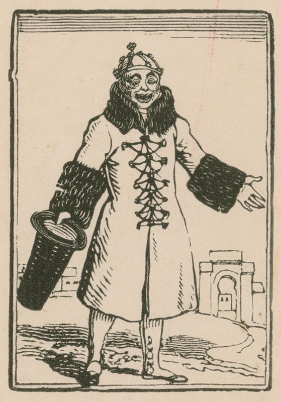 Joseph Grimaldi como Payaso cantando Todo el Mundo en París, Teatro Surrey, 1814 de English School