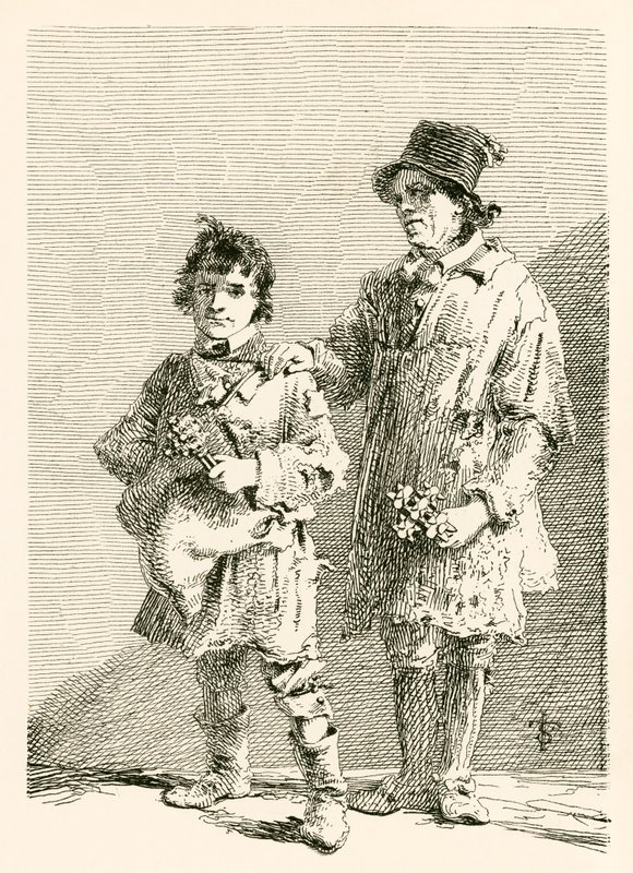 Joseph Thake y su hijo, que hacían rompecabezas de sonajero de English School