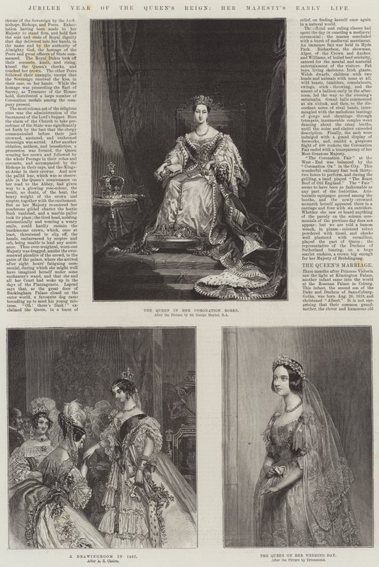 Año del Jubileo del Reinado de la Reina, la Vida Temprana de Su Majestad (grabado) de English School