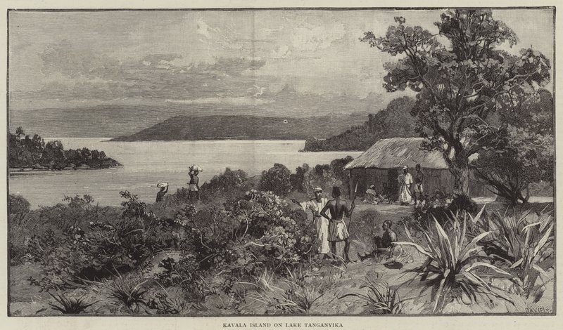 Isla Kavala en el Lago Tanganica (grabado) de English School