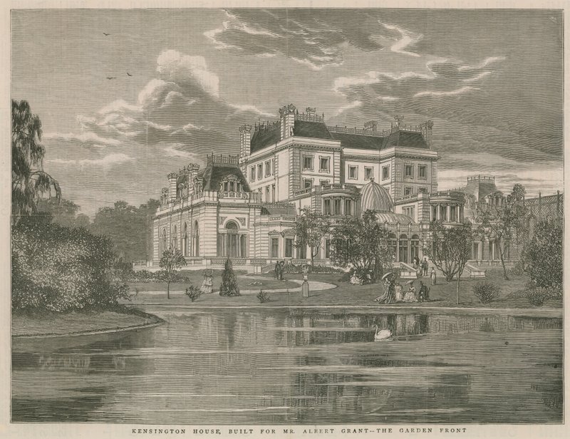 Kensington House, construida para el Sr. Albert Grant, el frente del jardín de English School