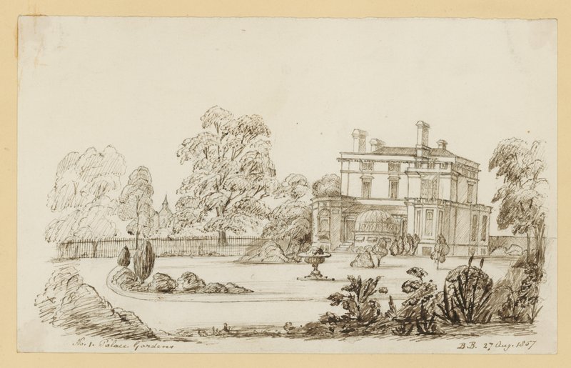 Jardines del Palacio de Kensington; fechado el 27 de agosto de 1857 (tinta sobre papel) de English School