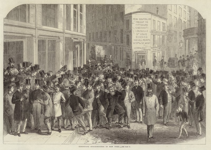 Corredores de bolsa en la acera en Nueva York de English School