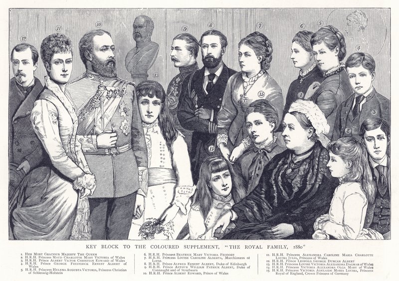 Bloque clave para el suplemento coloreado, La Familia Real, 1880 de English School
