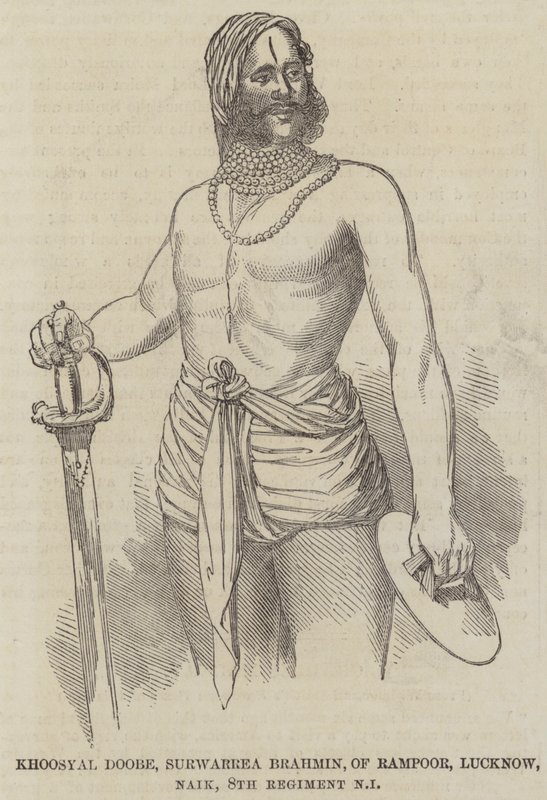 Khoosyal Doobe, Surwarrea Brahmin, de Rampoor, Lucknow, Naik, 8º Regimiento de Infantería Nativa de English School