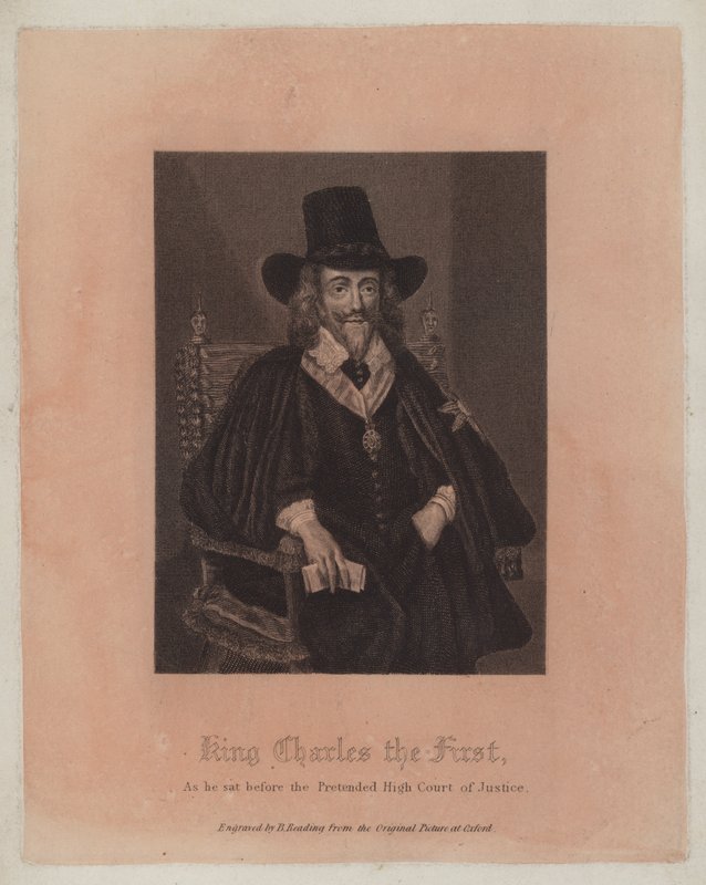 El rey Carlos I, sentado ante el Pretendido Alto Tribunal de Justicia (grabado) de English School