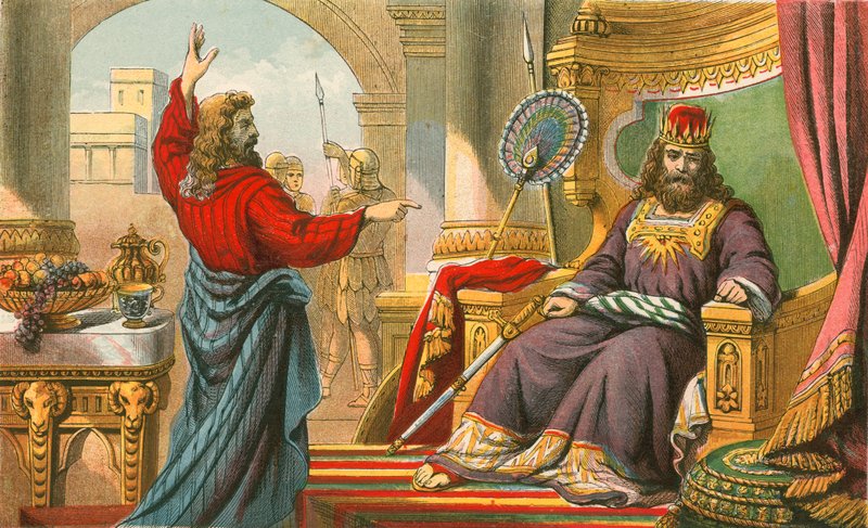 El rey David siendo reprendido por Natán de English School