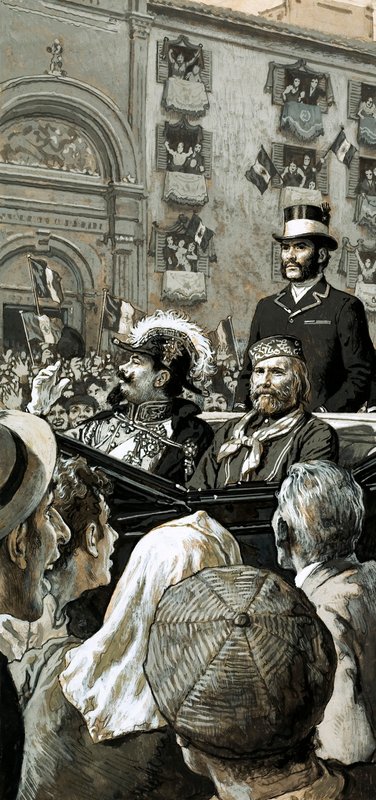 El rey Emmanuel fue proclamado públicamente rey de Italia por Garibaldi de English School