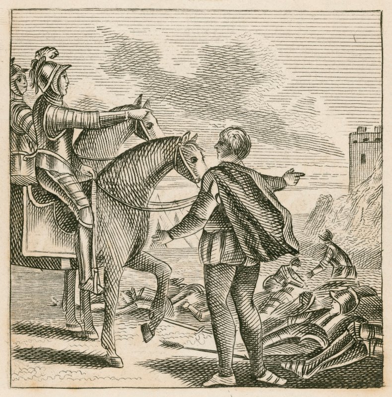 El rey Enrique V viendo el campo de batalla tras la derrota de los franceses en Agincourt de English School