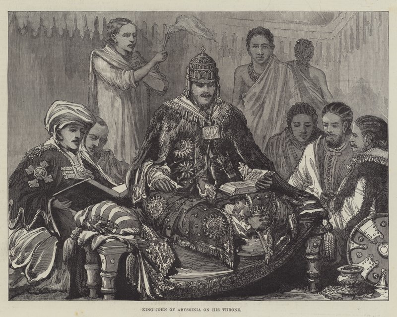 Rey Juan de Abisinia en su Trono (grabado) de English School