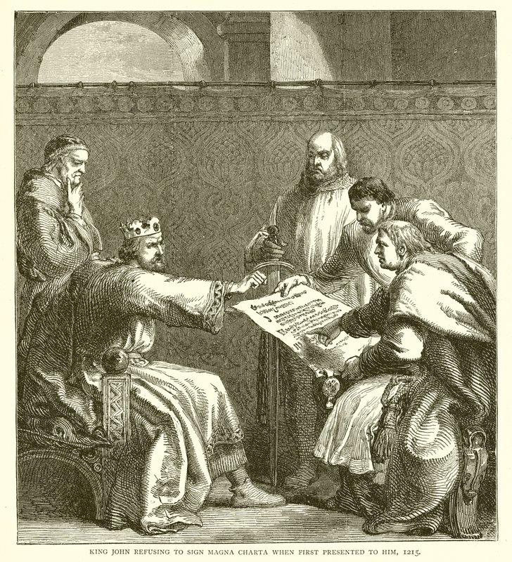 El Rey Juan negándose a firmar la Carta Magna cuando se le presentó por primera vez, 1215 de English School