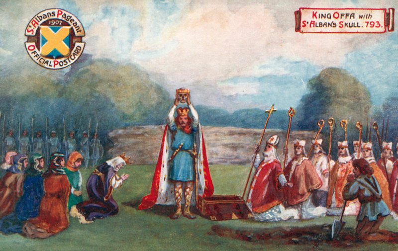 Rey Offa con la calavera de San Albán, 793; St Albans Pageant de English School