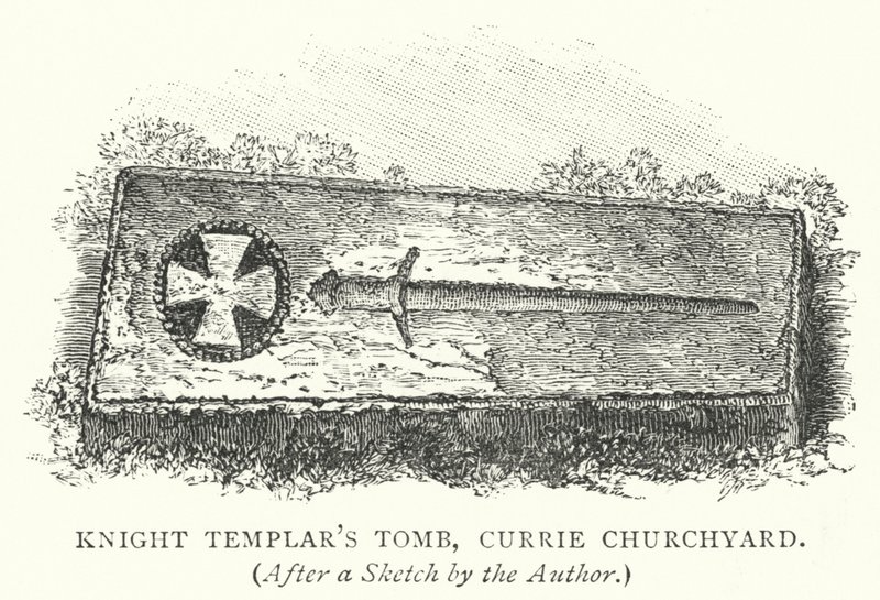 Tumba del Caballero Templario, Cementerio de Currie (grabado) de English School