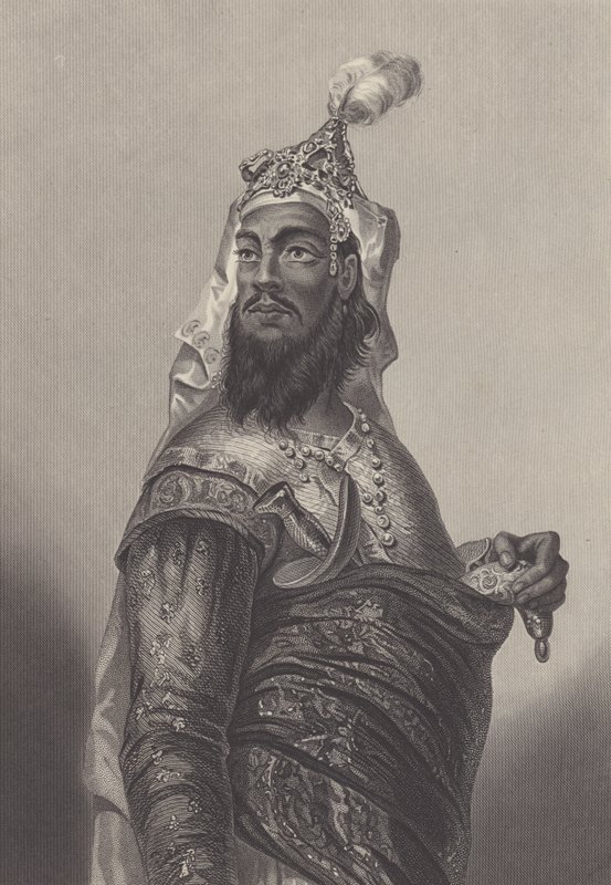 Kunwar Singh, comandante militar indio contra los británicos en Bihar durante el Motín de la India (grabado) de English School