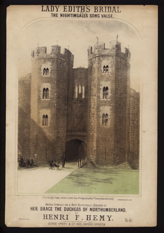 La boda de Lady Edith, escrita para la Duquesa de Northumberland por Henri F Hemy, portada de partitura de English School