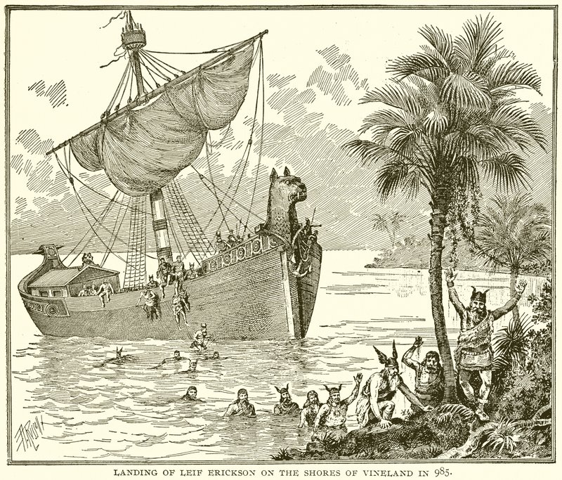 Desembarco de Leif Erickson en las costas de Vinland en 985 de English School