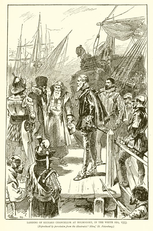 Desembarco de Richard Chancellor en Holmogory, en el Mar Blanco, 1553 de English School