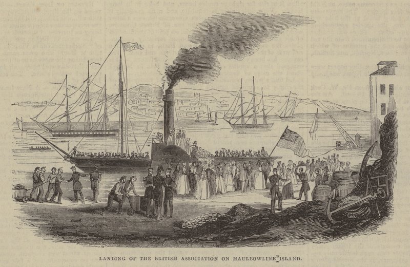 Desembarco de la Asociación Británica en la isla Haulbowline de English School