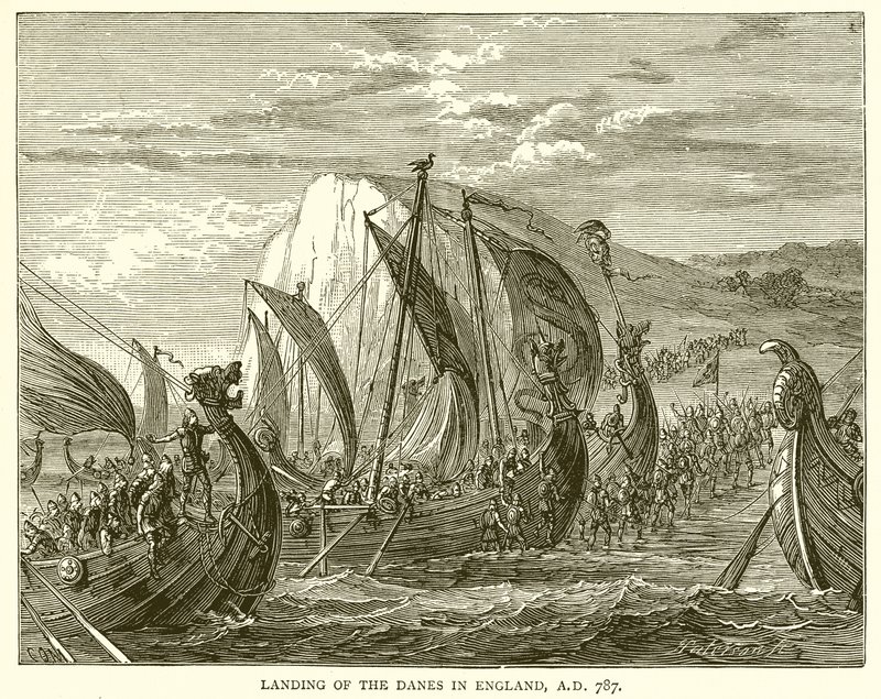 Desembarco de los Daneses en Inglaterra, A.D. 787 de English School