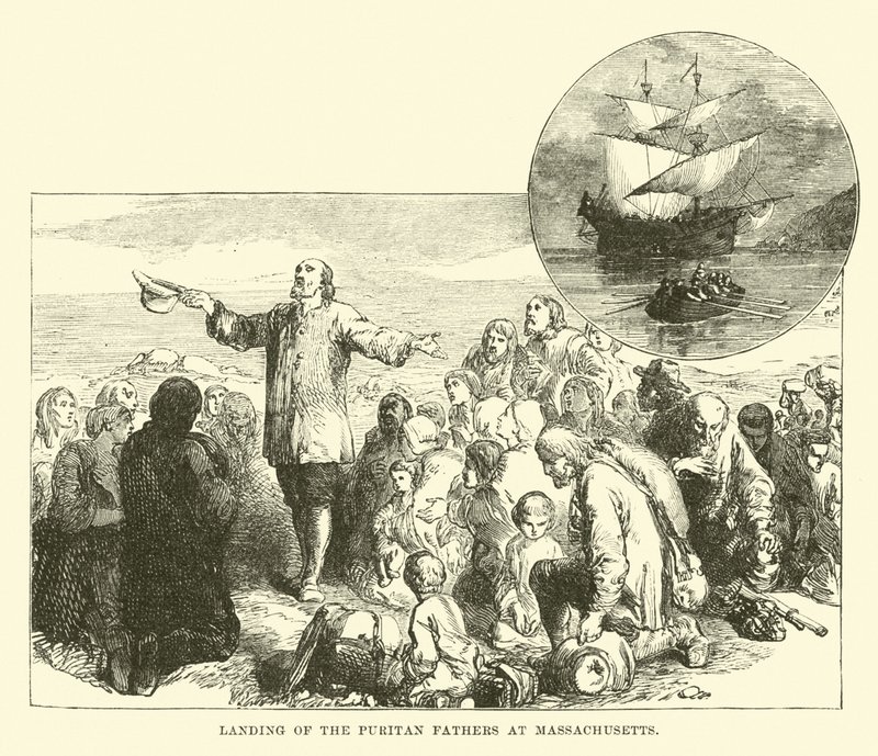 Desembarco de los Padres Puritanos en Massachusetts de English School
