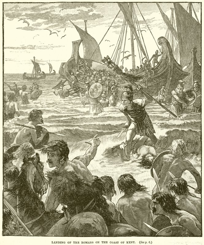 Desembarco de los romanos en la costa de Kent de English School