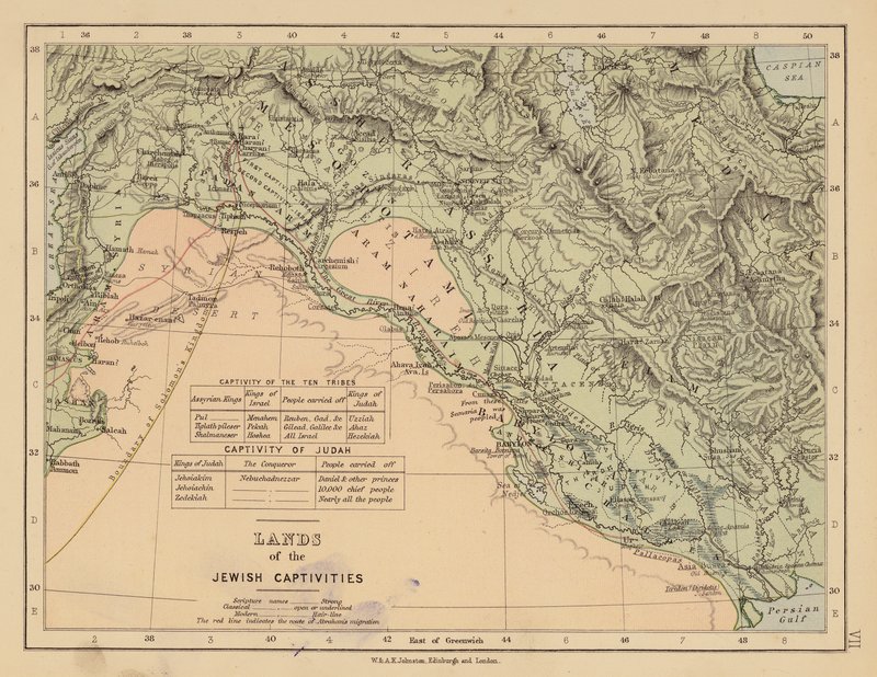 Tierras de los cautiverios judíos (litografía en color) de English School
