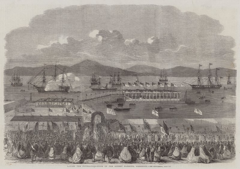 Colocación de la primera piedra del puerto de Albert, Greenock de English School