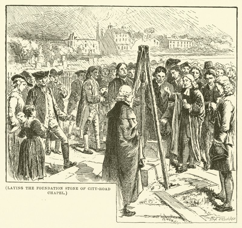 Colocación de la primera piedra de la capilla de City-Road (grabado) de English School