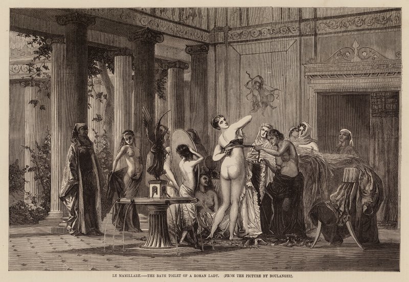 Le mamillare, el baño de una dama romana (grabado) de English School