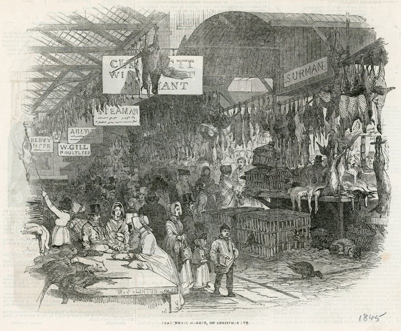 Mercado de Leadenhall en Nochebuena, 1845 de English School