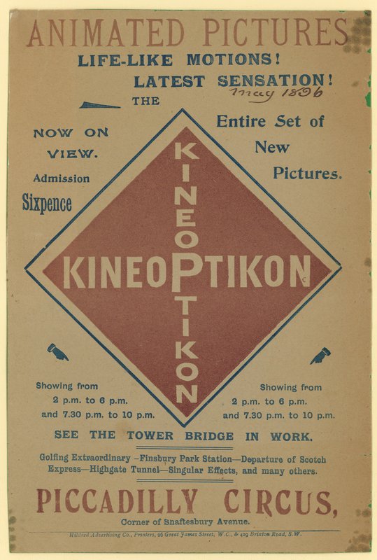 Folleto publicitario del Kineoptikon, Piccadilly Circus de English School