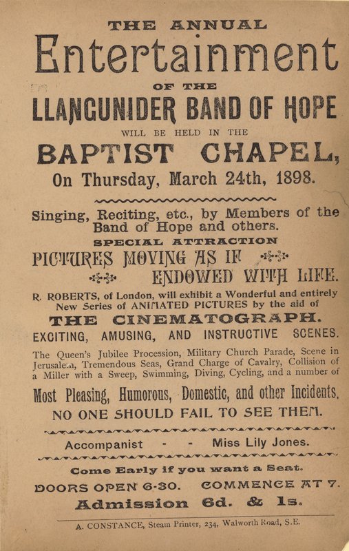Folleto publicitario del Entretenimiento anual de la Banda de Esperanza de Llangunider de English School