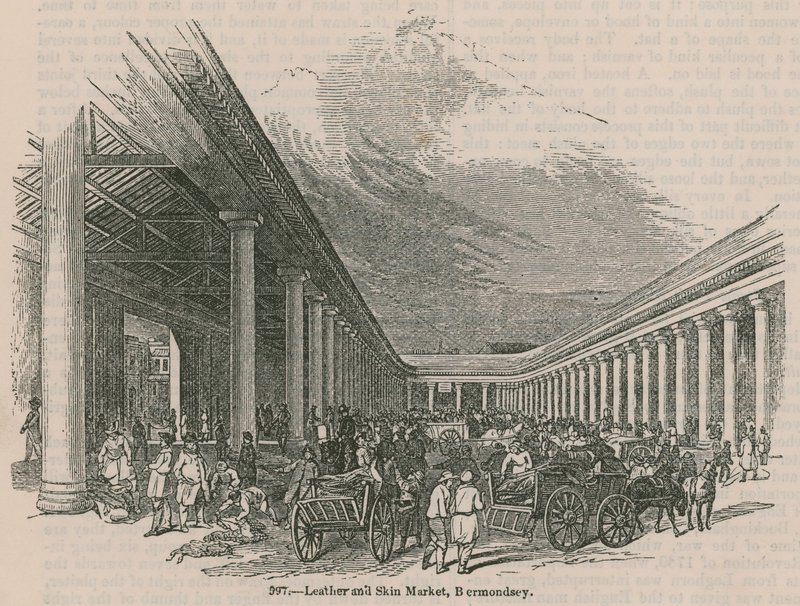 Mercado de cuero y pieles, Bermondsey, Londres de English School